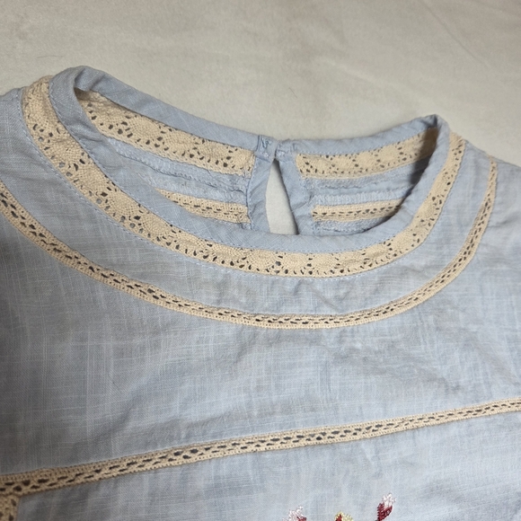 Praire Shirt Embroidered Light Blue Tunic Top Youthful - Picture 7 of 15